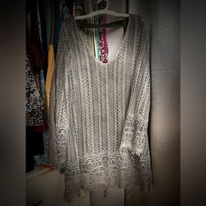 Elegant Lace V-Neck Mini Dress in Gray